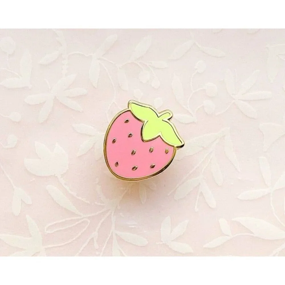 Mini Cute Strawberry Enamel Pin -‎ Gold Plated Food Lapel - Kawaii Jewelry